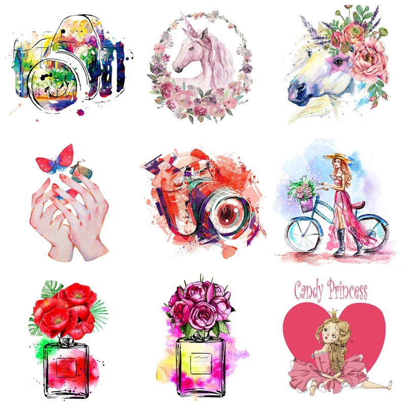 

Cartoon Unicorn DIY Iron On Transfer Patches For Clothing Heat Transfer Vinyl T-shirt Thermal Stickers Camera Appliques