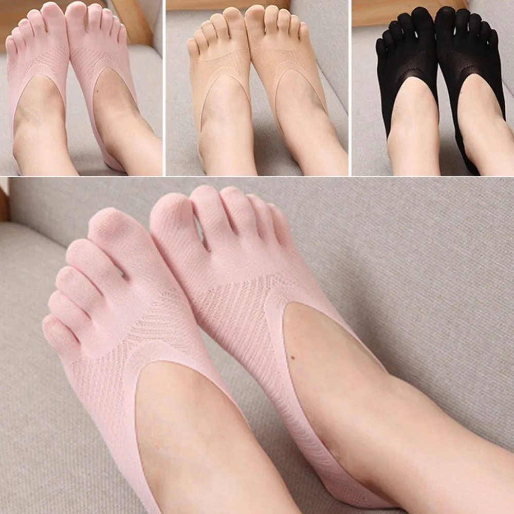

NEW Shallow Mouth Summer Sock Solid Color Lace Antiskid Low Cut Five Finger Toe Socks Women Female Invisible Socks Sock Slippers
