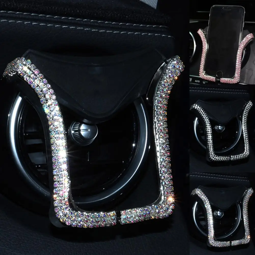 

40% Dropshipping!!U-shaped Holder Adjustable with Mount Clip Plastic Car Rhinestone-encrusted Holder for Car Vent