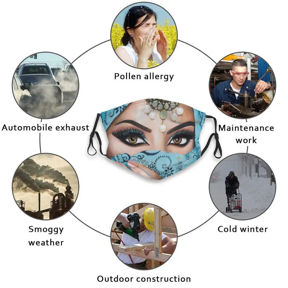 Маска для рта многоразовая мужчин и женщин фильтр детей бирюзовый хиджаб в