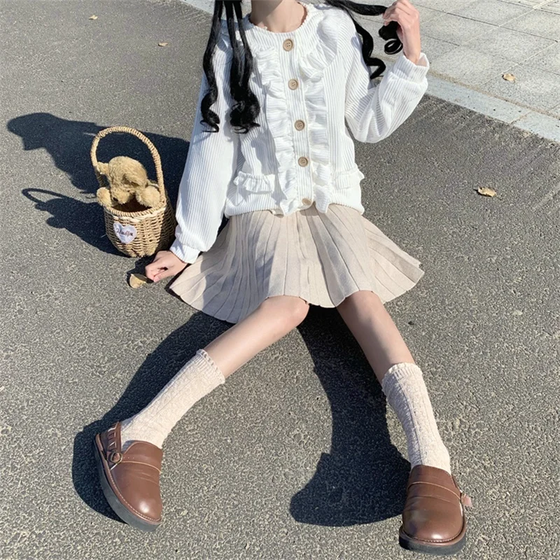 

Japanese Winter Sweet Soft Girl Coats Kawaii Ruffles Loose Cute Lantern Sleeve Keep Warm Corduroy Thicken Cardigan Outerwear