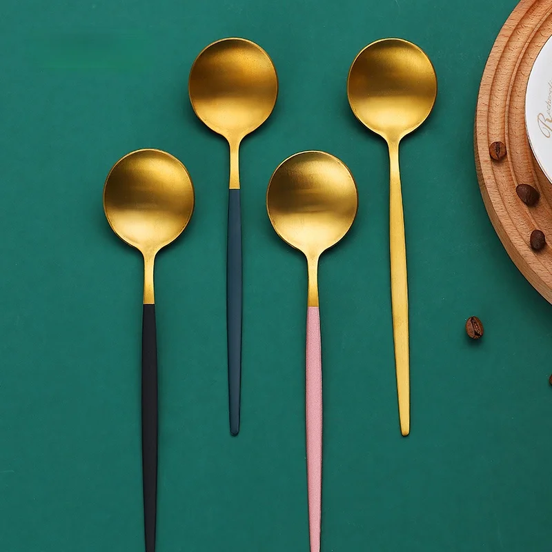 Золотой столовый суповая ложка Нержавеющая сталь чайные ложки кофейные Совок с