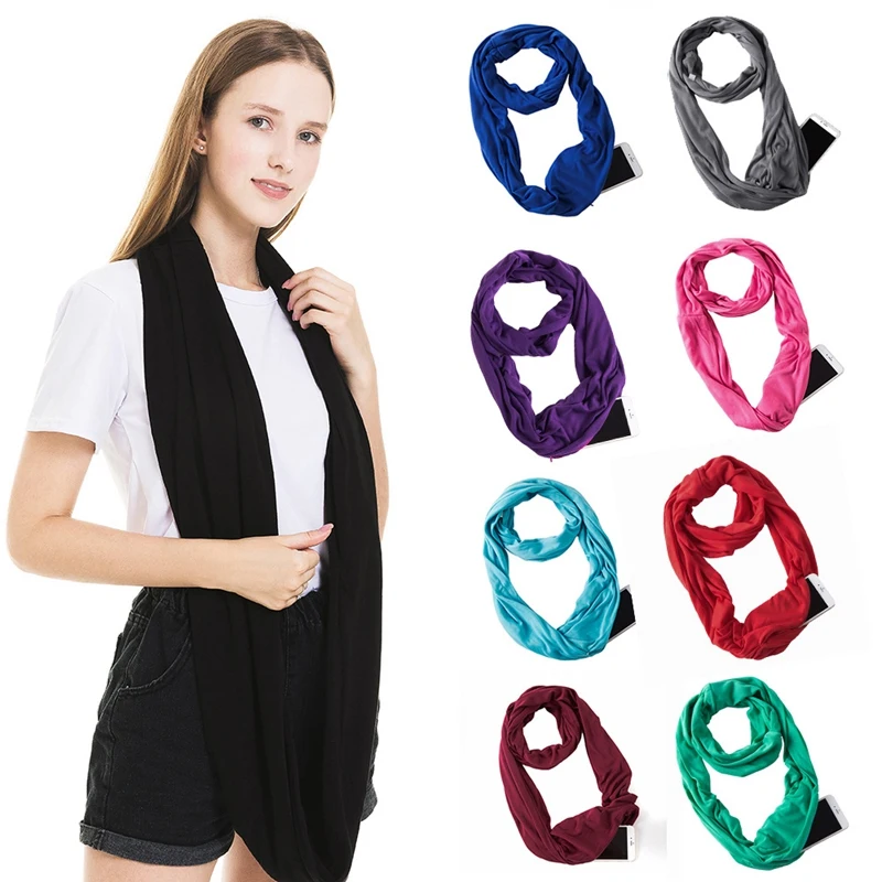 

Unisex Loop Scarves For Women Girls Lightweight Convertible Infinity Scarf Wrap With Hidden Zipper Pocket Stretchy Travel Scarf
