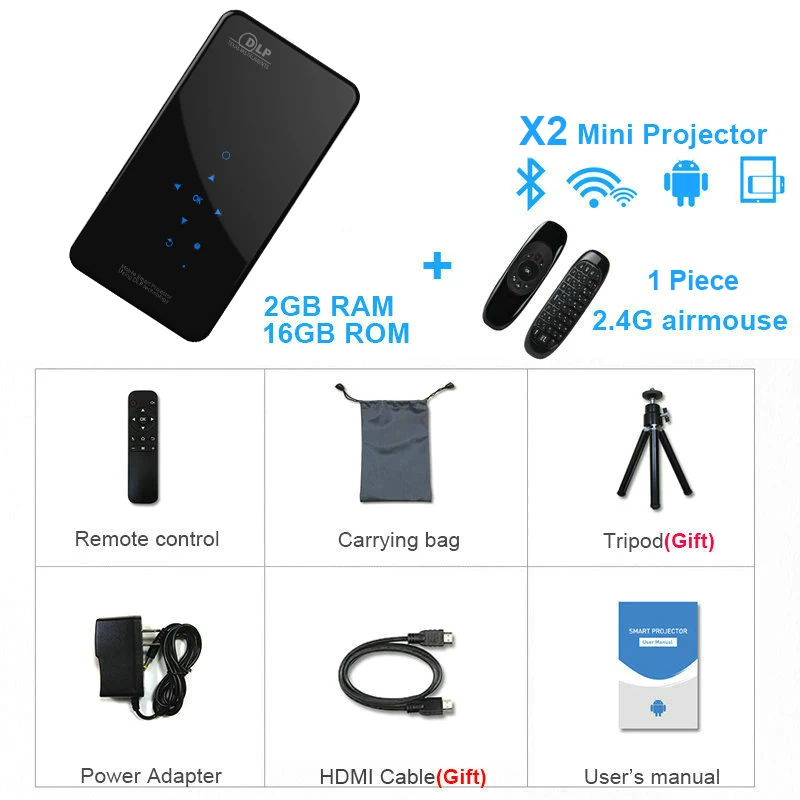 2G 16G Airmouse Vivicine X2 светодиодный мини-проектор, Android 7,1, батарея 4200 мАч, умный HDMI USB PC игровой портативный беспроводной мобильный проектор - Цвет: 2G 16G Airmouse