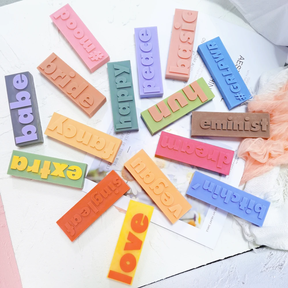 Moldes de silicona de forma rectangular, decoraci&oacute;n hecha a mano de estilo coreano, DIY, molde de vela con eslogan SelfLove-5