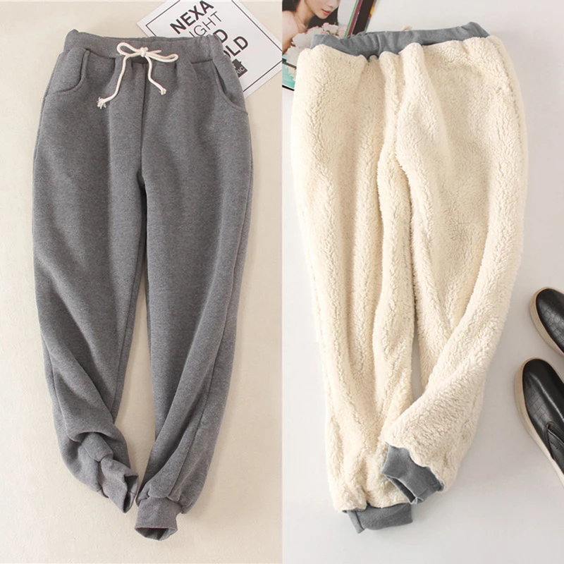 Зимние теплые кашемировые брюки для женщин одноцветные повседневные женские