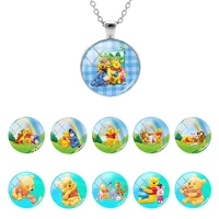 disney lovely innocent winnie the pooh glass round dome long chain necklace gifts girl pendant cabochon creative jewelry fyd732