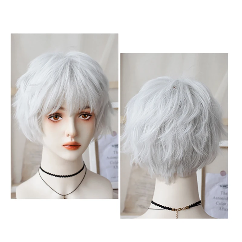 

2021 Dk Juvenile Same Gojo Satoru Cosplay Wig White Short 30cm Heat Resistant Synthetic Hair Halloween Boy Hair + a wig cap