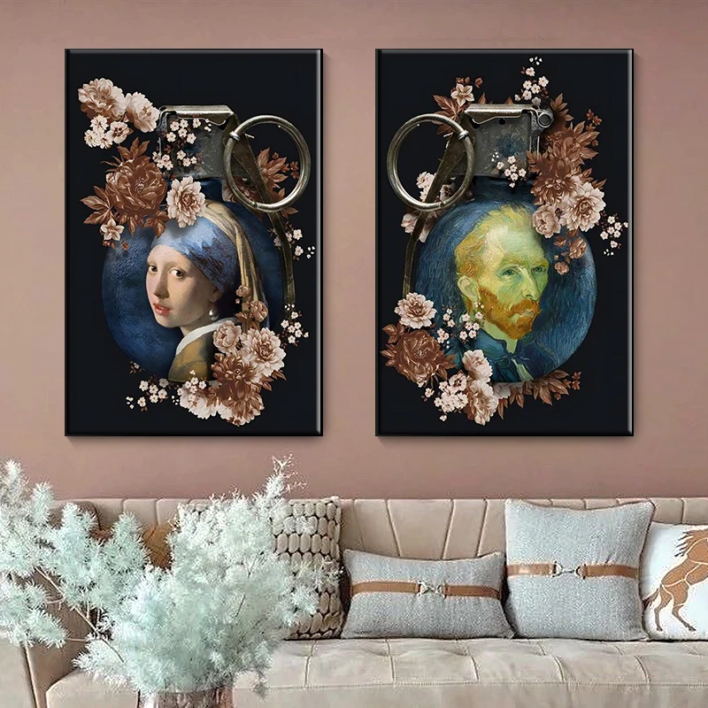 

Girl with Pearl Earrings Paintings for Living Room Abstract Art Van Gogh Poster Frameless Wall Decor Retro Figure Canvas Picture