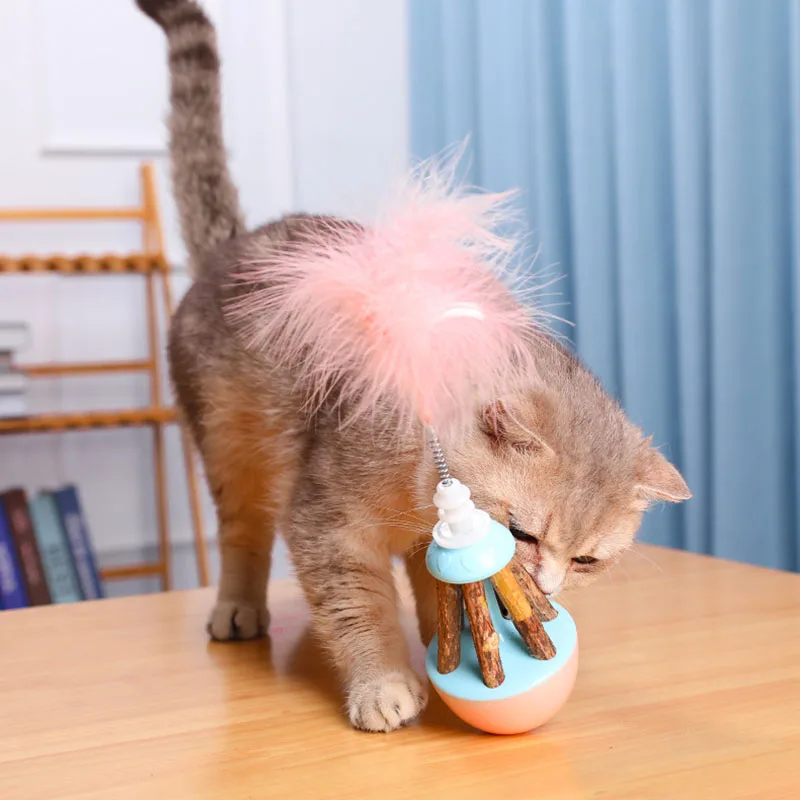 

Tumbler Cat Toy Kitten Feather Teaser Toy Self-Weight Balance Chewing Toy Pet Supplies for Home Cat Playing Tool