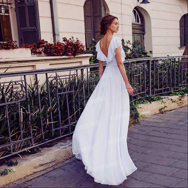 

It's Yiiya 2019 Evening Dress Short Sleeve Elegant Ruffles Formal Dresses Sexy V-Neck Backless Slim Split Robe de Soiree E923