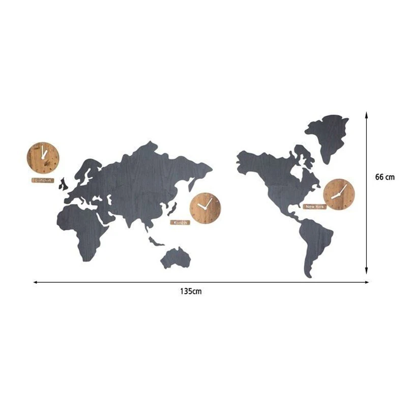 Креативные настенные часы с картой мира деревянные большие в современном