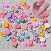 10pcs flat heart peach nail art decorations 3d bottom lovely jelly nail charms fruit diy candy colorful manicure accessories
