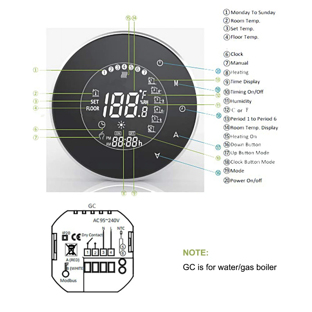 Цифровой нагревательный котел KKmoon для воды и газа энергосберегающий термостат