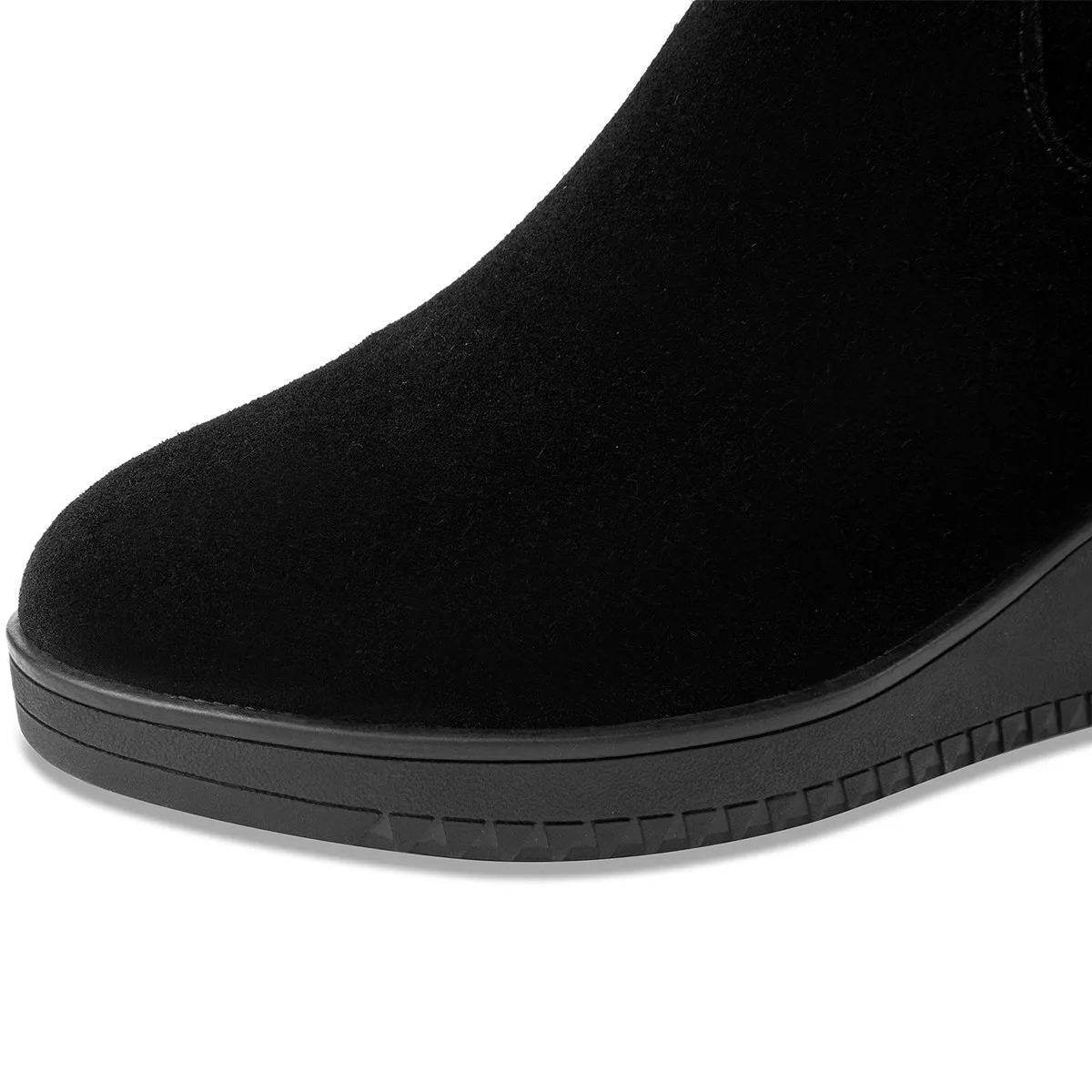 Женские сапоги до колена из натуральной замши на танкетке повседневные Черные