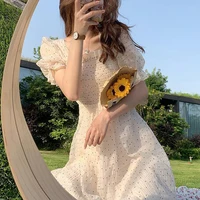 2021 summer dot design sweet dress short sleeve chiffon elegant dress korean style square collar party dress for female