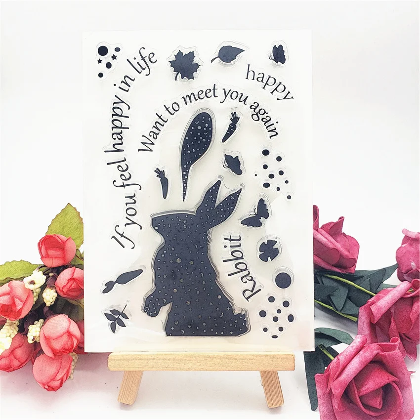 

Rabbit and Phrases Rubber Stamps for DIY Scrapbooking Card Making Photo Album Crafts transparent silicone seal Decor New Stamps