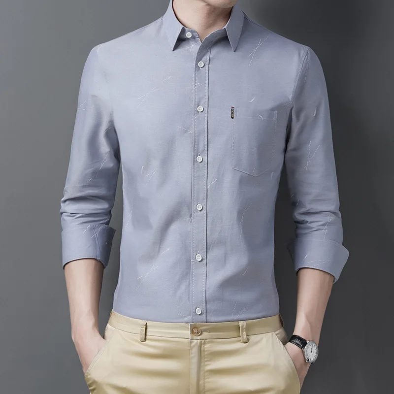 

OIMG 2021 shirt men's spring and autumn new business long-sleeved cotton shirt men's lapel plus size shirt