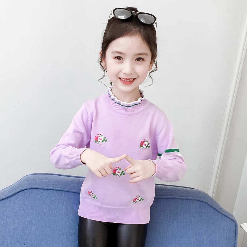 Новинка 2020 свитер для детей хлопковый трикотажный низ девочек с цветочным узором