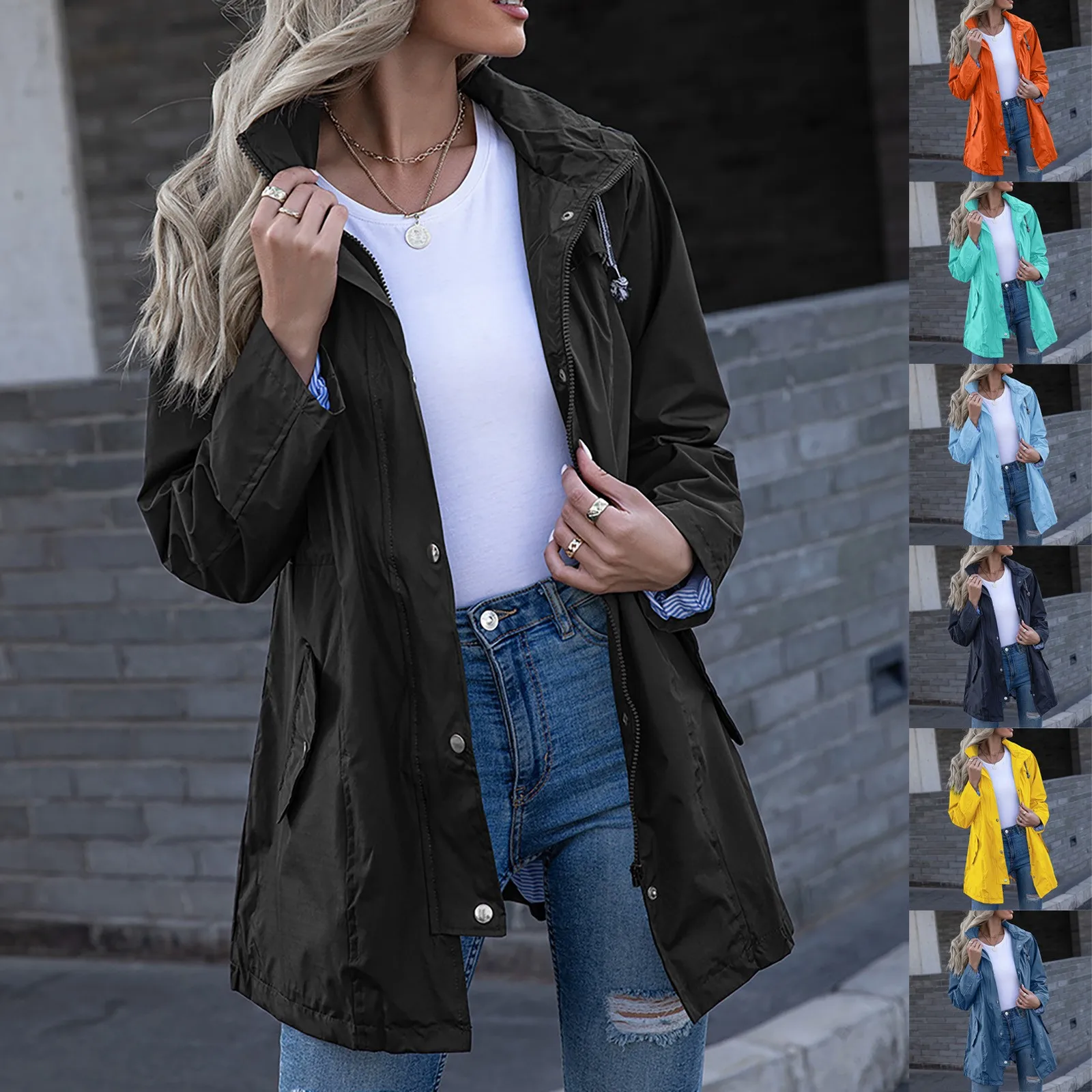 

New Waterproof Hooded Raincoat Women Novelty Hooded Windproof Rain Jacket Casual Plus Size Outdoor Coat Pocket