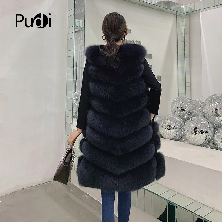 PUDI T18005 женская зимняя теплая длинная куртка из натурального Лисьего меха жилет