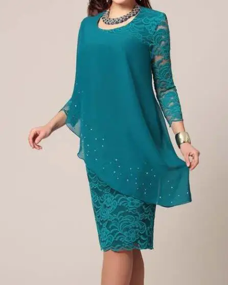 Женское шифоновое платье с рукавом 3/4 однотонное летнее кружевное большого