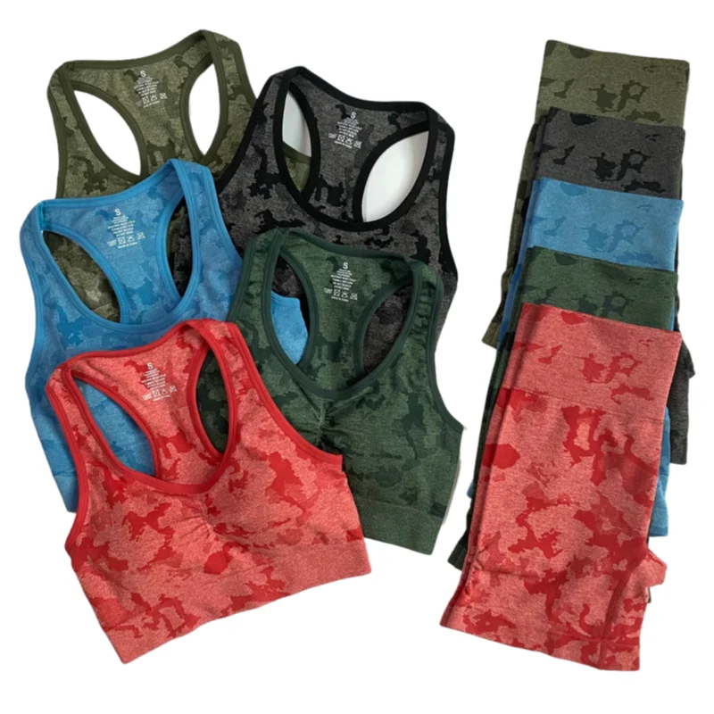 

New Yoga Set 2 Piece Adapt Camo Seamless Shorts Sets For Women Workout Summer Clothes Racer Back Crop Top Gym Clothing Outfit