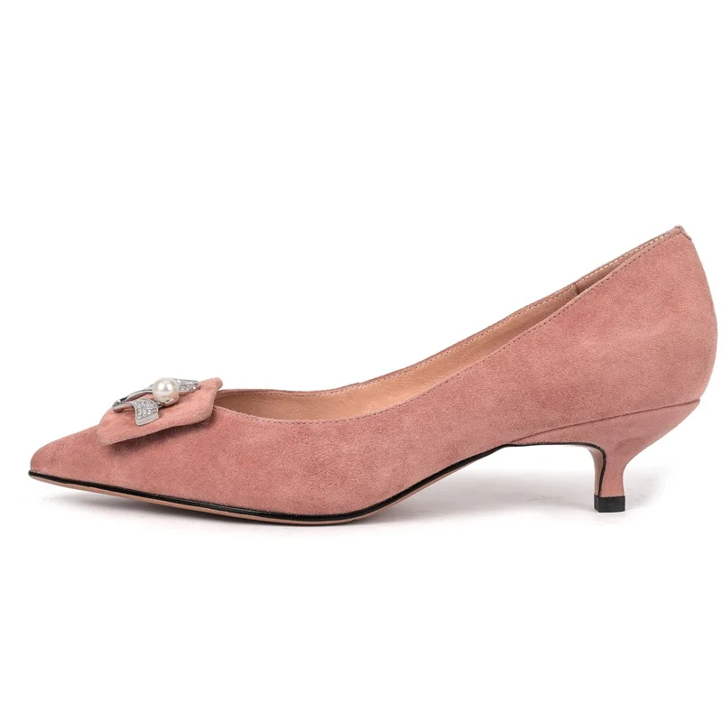 

ZVQ Spring New Fashion Sexy Women Pumps Outside Mid Heels Kid Suede Metal Decoration Pointed Toe Party Shoes Women Drop Shipping