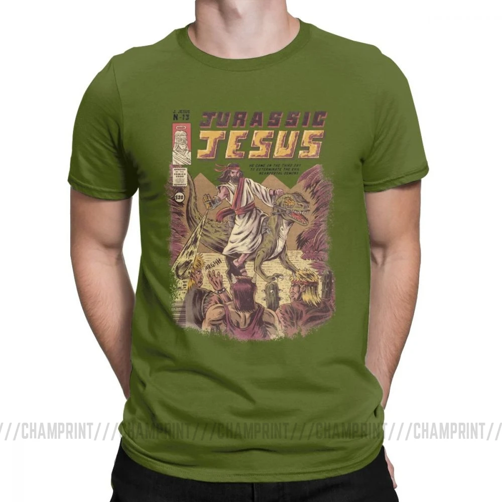 Мужские футболки Jurassic Jesus, японское аниме, манга, футболки, драконы, монстр, ретро топы Games, Harajuku, уличная одежда, футболки - Цвет: Армейский зеленый