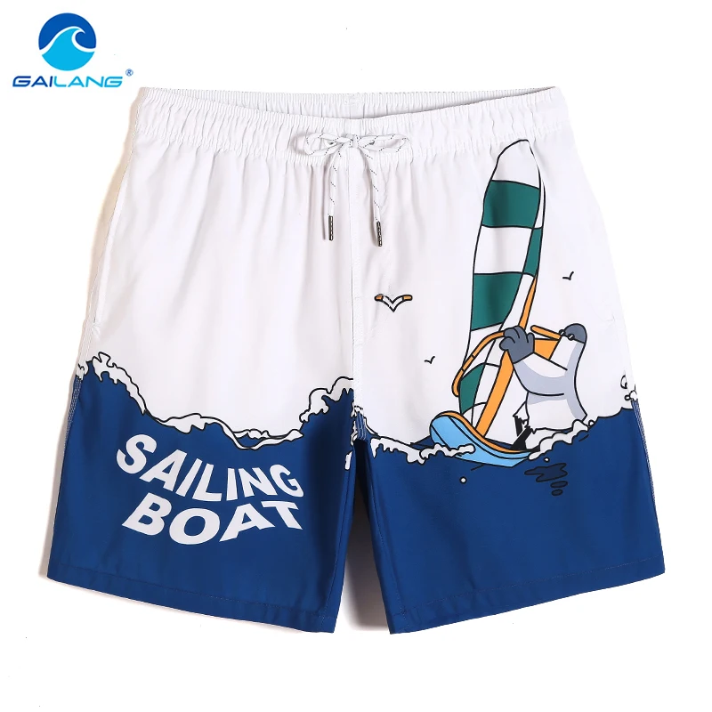 Мужской купальный костюм пляжные шорты мультяшный парусник плавки praia joggers