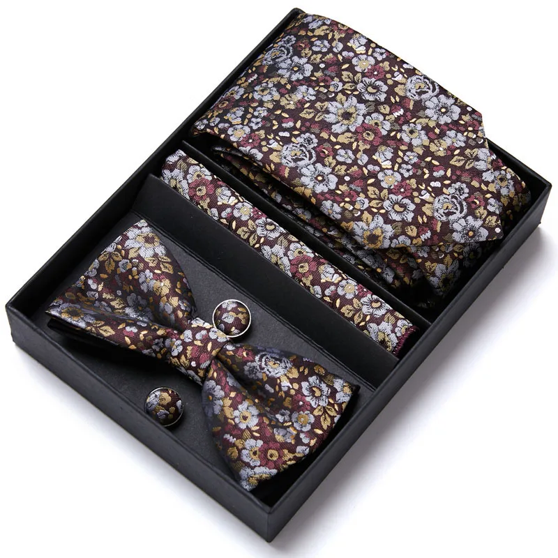 

Gift Box Tie Set Men Bow Tie and Pocket Square Bowtie Necktie Cravate Handkerchief Papillon Man Corbatas Hombre Pajarita