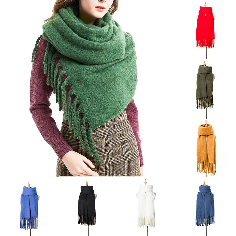 

New Solid Cashmere Women Scarves Warm Shawl and Wraps Autumn Winter Girls Scarf Wide Thicken Tassel Long Scarf Soft Imitation