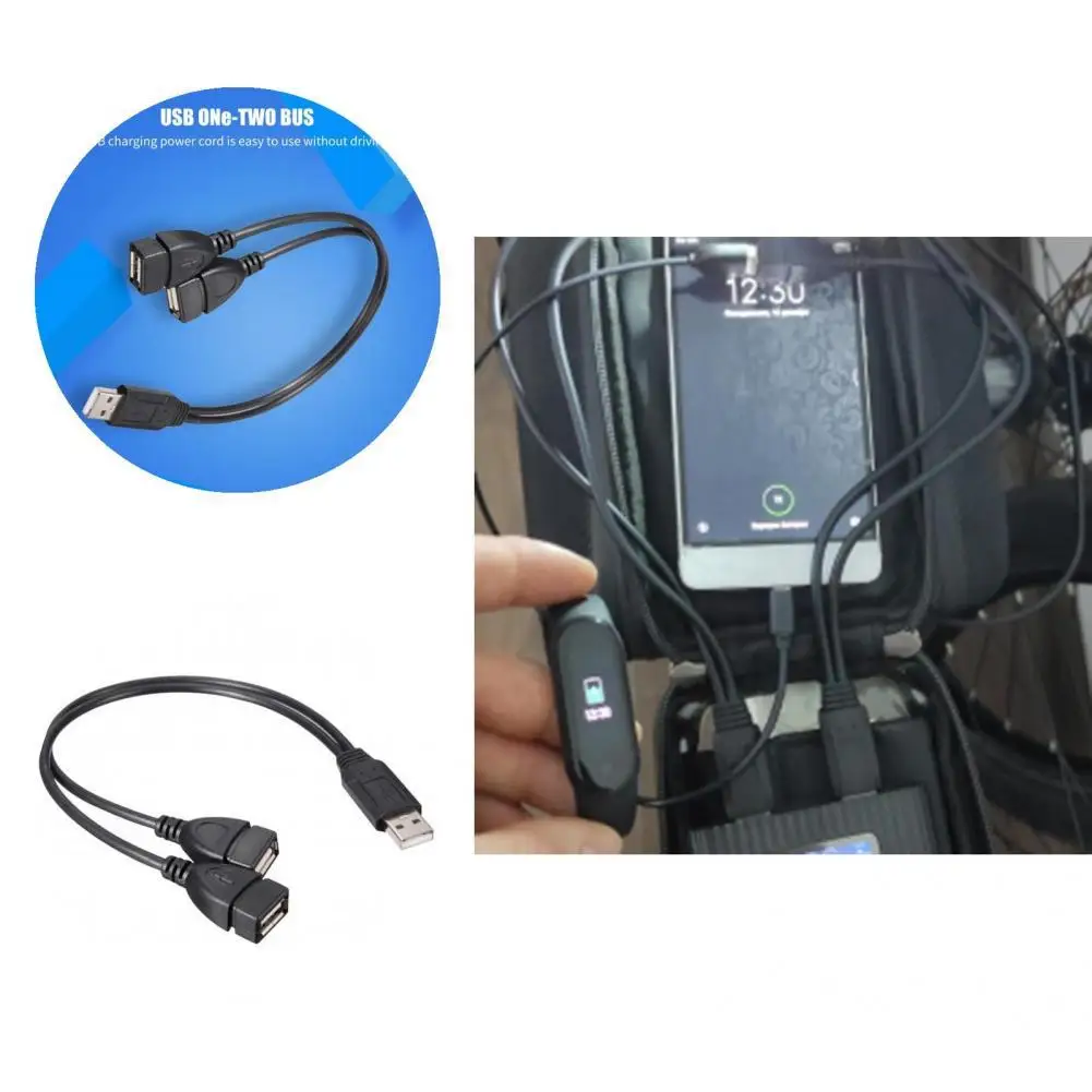 

TPE Excellent 50cm Dual Female USB Ports Stable Output Data Sync Cable Black Charging Cable Flexible for Computer