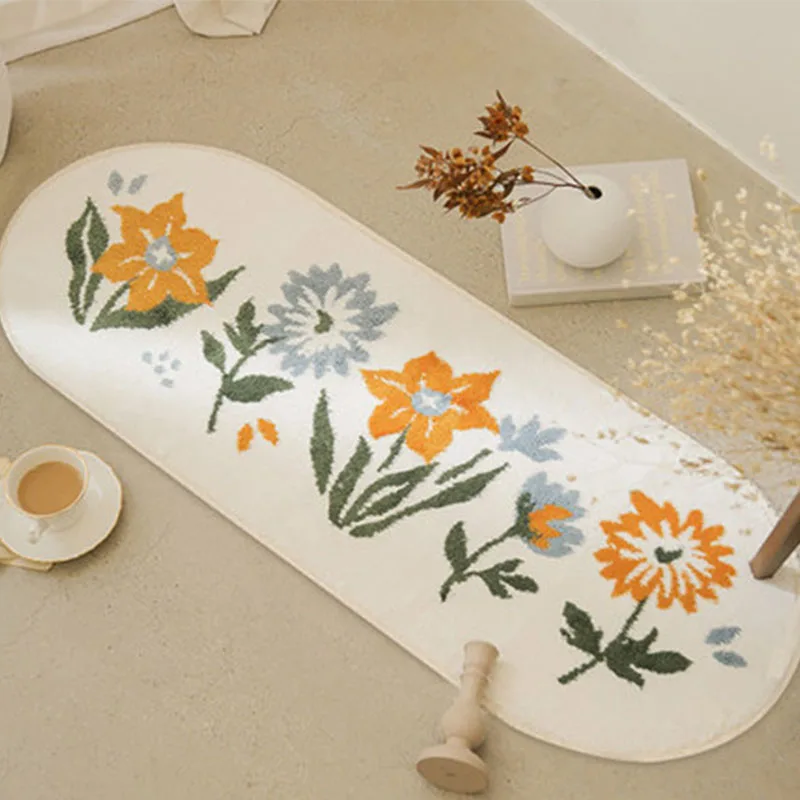 

Fluffy Oval Carpet Children Cultures Cartoon Rugs For Bedroom Bedside Flower Area Rug Oval Bathroom Rug Hallway Doormat Non-Slip