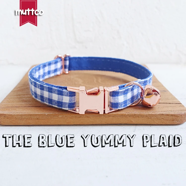 

10pcs/lot MUTTCO retail with roes gold high quality metal buckle collar for cat THE BLUE YUMMY PLAID design 2 sizes UCC046M