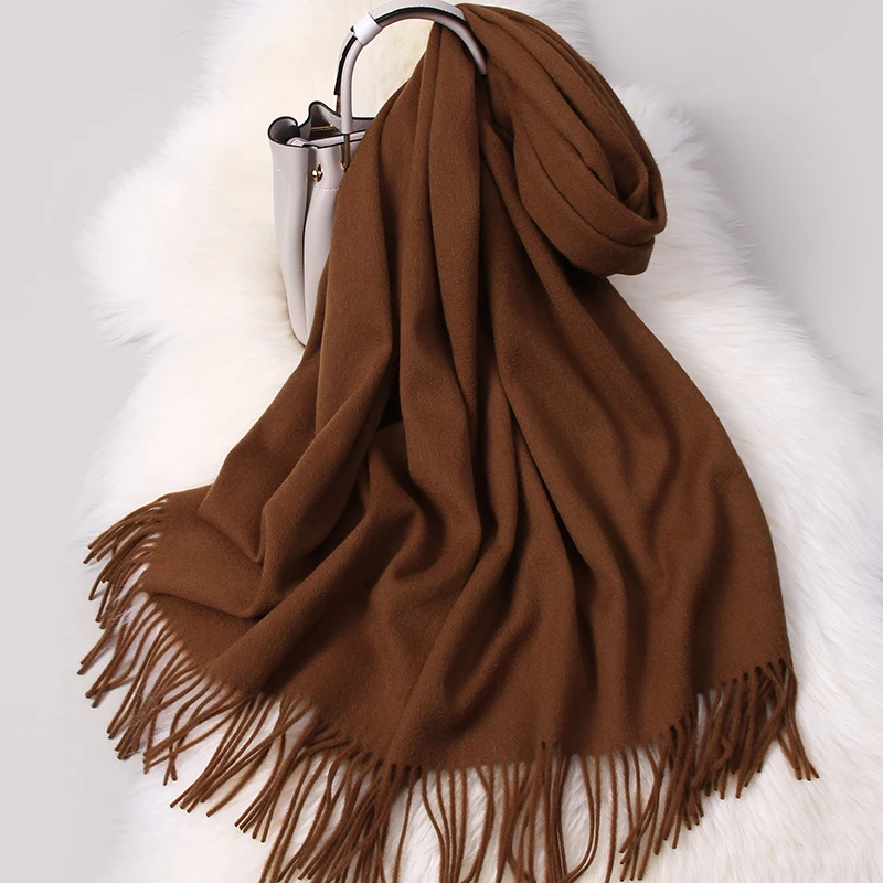 Winter 100% Pure Wool Scarf Women Solid Grape Warm Echarpe Wraps for Ladies Cashmere Foulard Femme Thicken Merino Scarves |