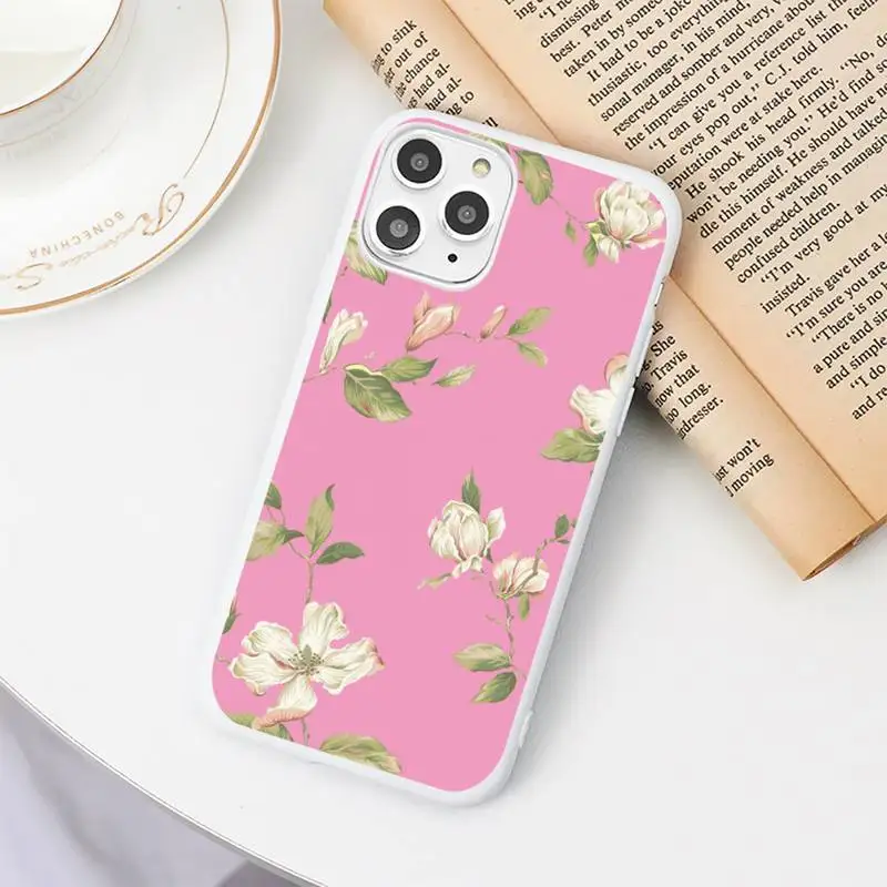 

Art Flower Painting Phone Case Candy Color White for iPhone 11 pro XS MAX 8 7 6 6S Plus X 5S SE 2020 XR