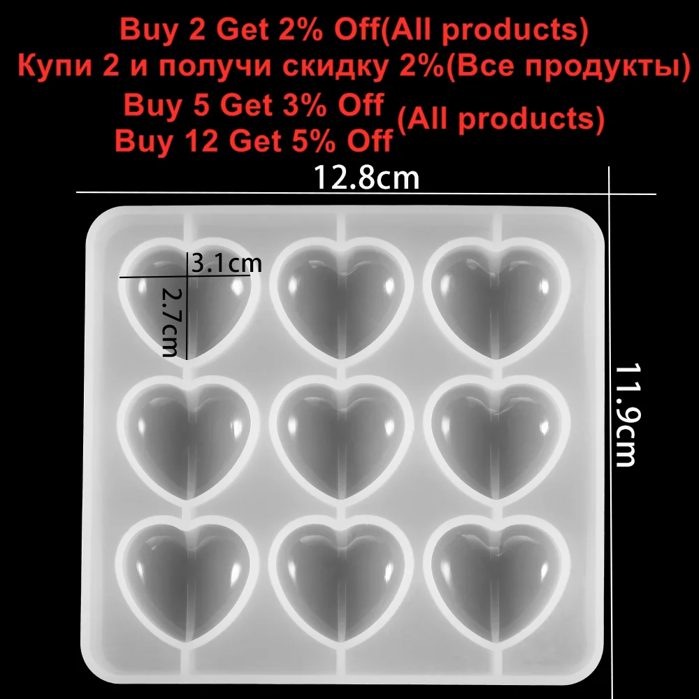 1Pcs Crystal 9 Cavity Heart Shape UV Epoxy Resin Silicone Molds Pendants Casting Mould For DIY Resin Jewelry Making Tools