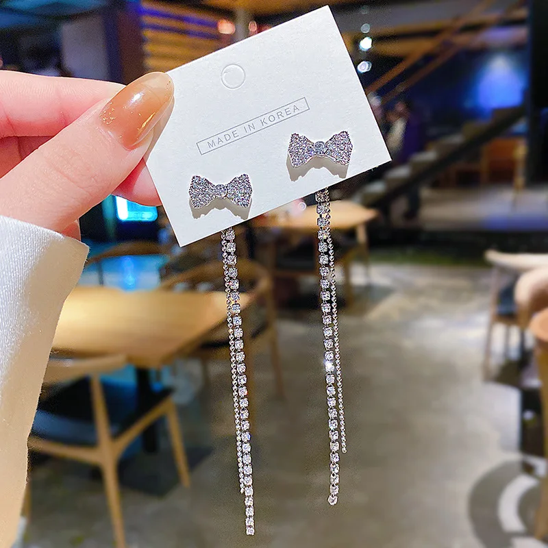 

Wholesale Sterling Silvers Pin Post Bow Earrings Women's Long Tassel Jewelry Gift