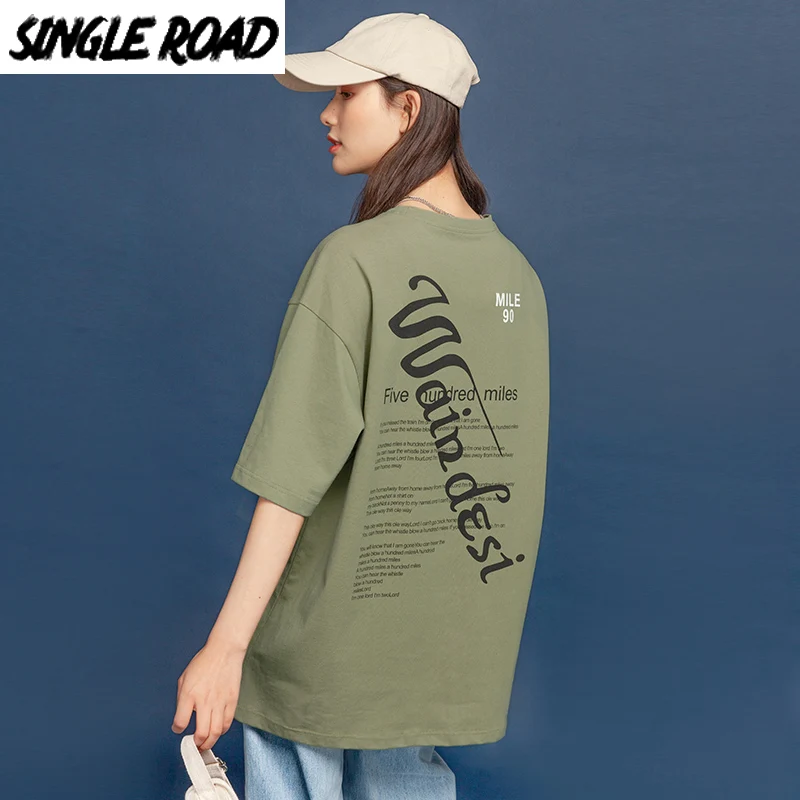 SingleRoad женская футболка 2020 оверсайз зеленый панк хлопок хип хоп Харадзюку