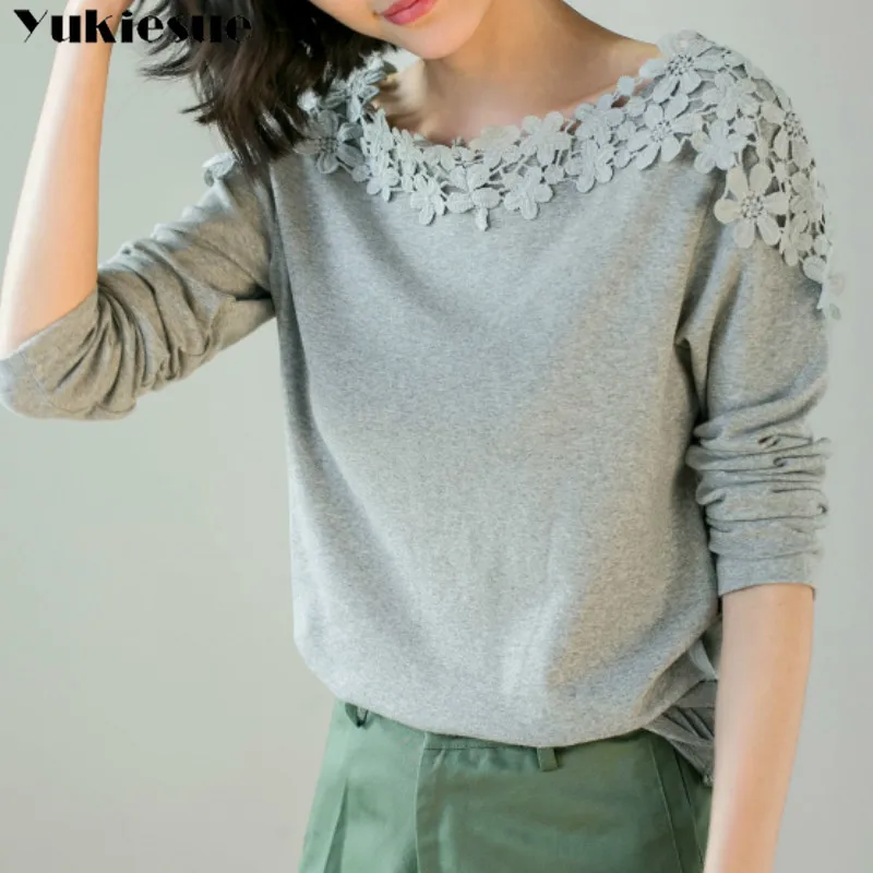 

Women Lace Blouse embroidery Female Tops Chiffon Shirt Summer long Sleeve Blusa Feminina Hollow Top Ladies Blouse Plus Size