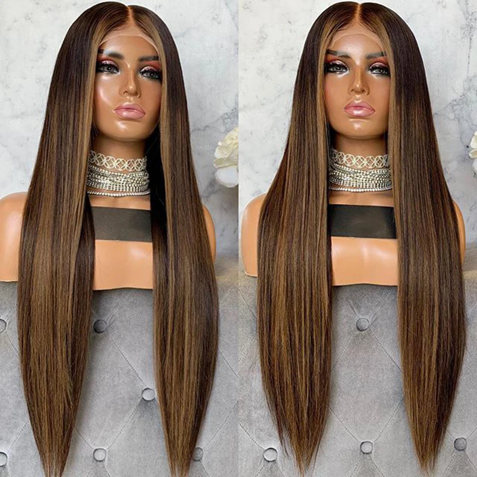 

Highlight Silky Straight Women Human Hair Wigs 13x6 Front Lace Indian Remy Human Hair Wigs with Preplucked Hairline