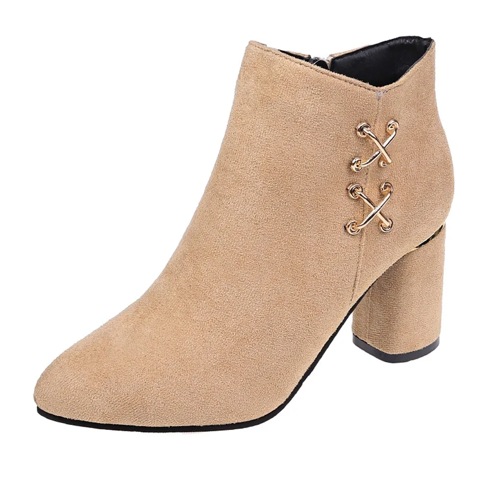 Ботильоны на массивном каблуке из флока Новинка 2019 года Повседневные короткие