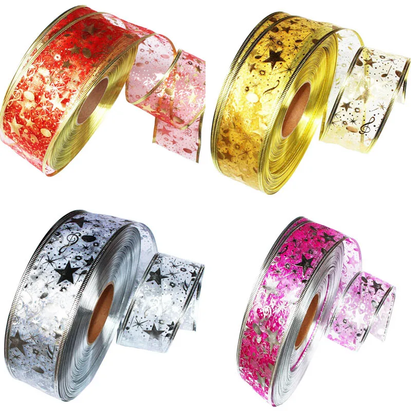 2 ярд блестящая Звезда лента из органзы с рисунком для DIY День рождения Рождество