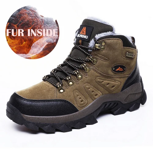 Fur Brown Winter Men's Ankle Boots Classic Outdoor Athletic Sneakers Athletic Shoes Women Boots Female Warm Large Size Cotton Shoes 36-48 - Цвет: Fur Brown