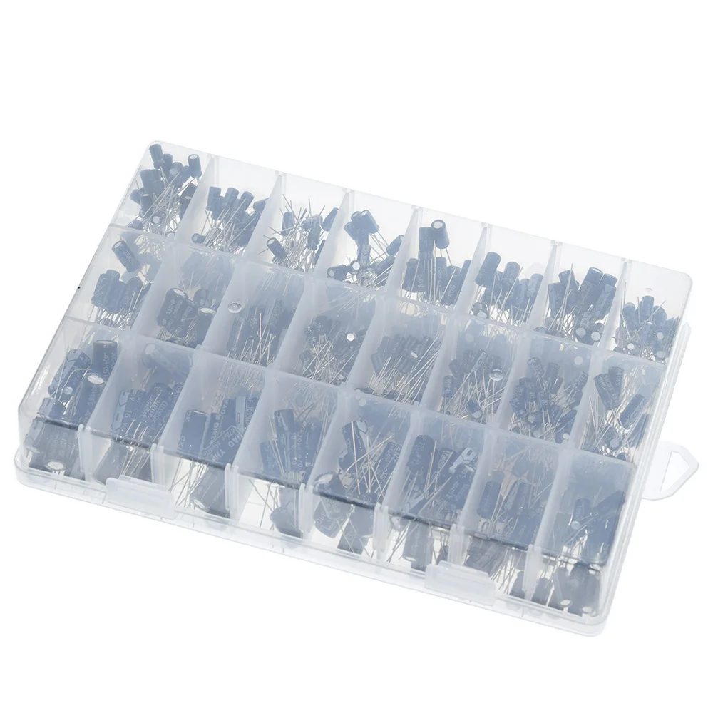 

500Pcs/lot 0.1UF-1000UF 24Values Aluminum Electrolytic Capacitors 16-50V mix Electrolytic capacitor Assorted kit and storage box