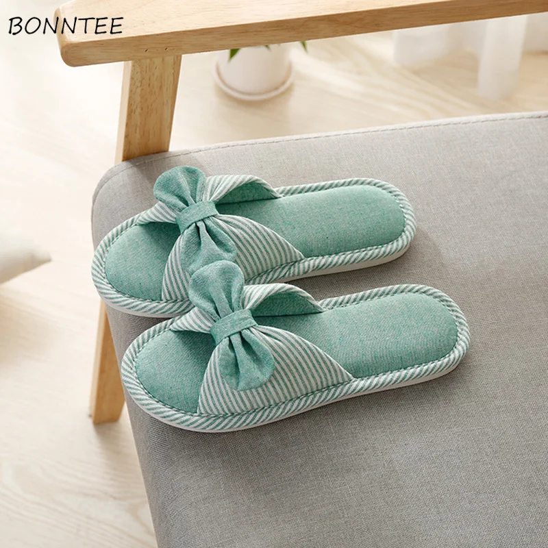 Зимние тапочки женские модные простые парусиновые домашние в полоску