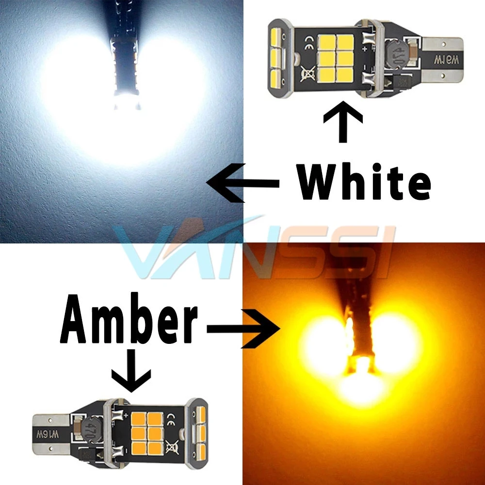 

2Pcs LED Backup Reverse Light Bulbs T15 912 w16w LED Bulbs Canbus Wy16W Indicator Bulb White Amber Yellow