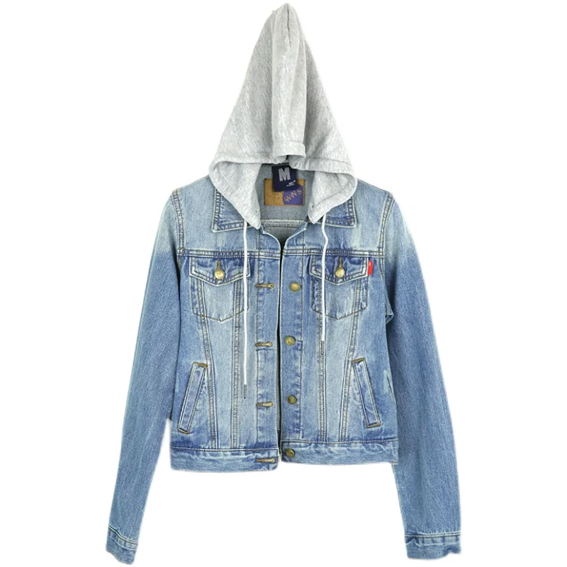 Однотонная классическая синяя куртка с отложным воротником и капюшоном для