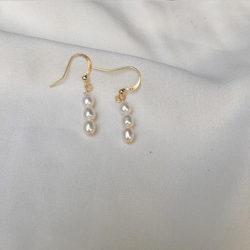 

Natural Freshwater Pearl Long Earrings 14K Gold Plated Color Preserving Simple Tassel Ear Hook